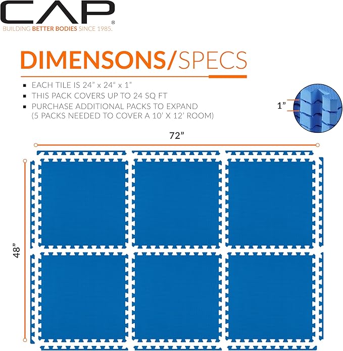 CAP Puzzle Exercise Mats | 1” Thick EVA Interlocking Foam Tiles for Home Gym Flooring | Multiple Options
