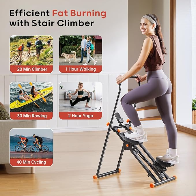 Stair Stepper for Home Gym, Vertical Stair Climber Machine for Full-Body Workout, Compact & Foldable Cardio Stepper with Adjustable Handlebar & Pedals, Extended Step Range