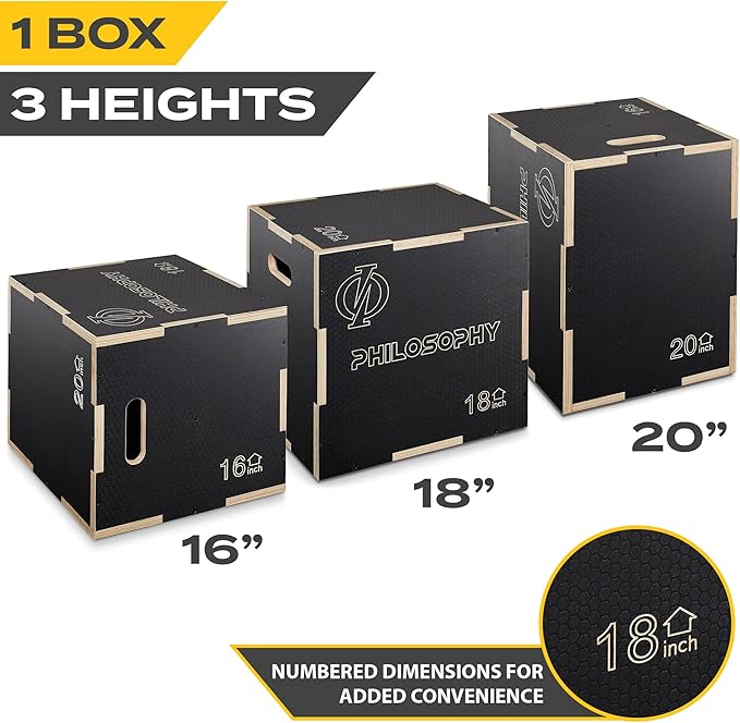 Philosophy Gym 3 in 1 Non-Slip Wood Plyo Box- Jump Plyometric Box for Training and Conditioning
