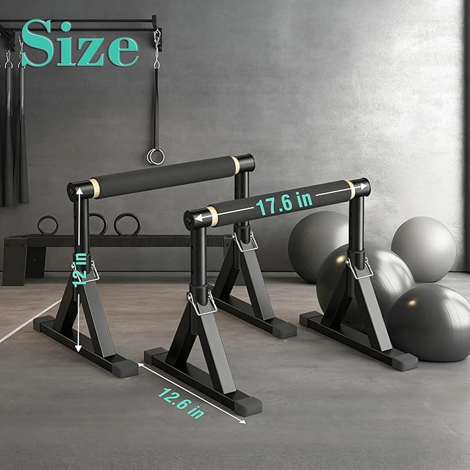 10-14'' Wooden Parallel Bar and Dip Bar with Adjustable Height and Non-Slip Handles, Rock-Free Fitness Equipment for Handstands, L-Sits, Gymnastics and Strength Training for Home Gym, 600lbs Capacity