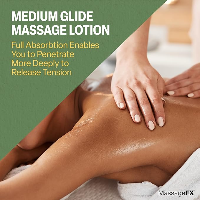 Massage FX Unscented Massage Lotion, 8 oz Pump Bottle - Soothing Formula Provides Smooth Extended Glide - Non Sticky Formula Easy Glide Smooth Touch with Natural Botanicals for Ultra Spa Experience