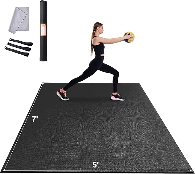 VEVOR Large Exercise Mat, 12'x6'/10'x6'/9'x6'/8'x6'/8'x5'/7'x5'/6'x4' (7mm) Extra Thick, Non Slip High Density Premium Workout Mat, Exercise Yoga Mat for Men & Women, Fitness & Exercise Mat with Bag & Carry Strap, for All Types of Home Yoga, Pilate & F...