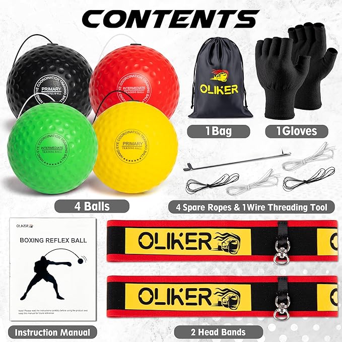 Boxing Reflex Ball for Adults and Kids, 4 Levels Boxing Ball with Adjustable Headbands, Perfect for Reaction, Agility, Punching Speed, Fight Skill and Hand Eye Coordination Training