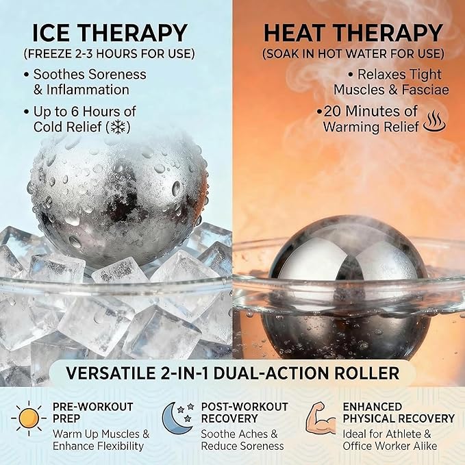 iECO Cold Massage Roller Ball - Ice Roller Ball for Muscles Deep Tissue, Cold & Heat Therapy, Plantar Fasciitis Roller