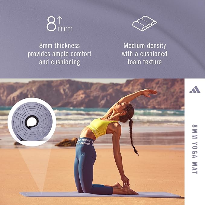 adidas Yoga Mat - Eco Friendly - Non Slip, Durable Textured Surface, 8mm