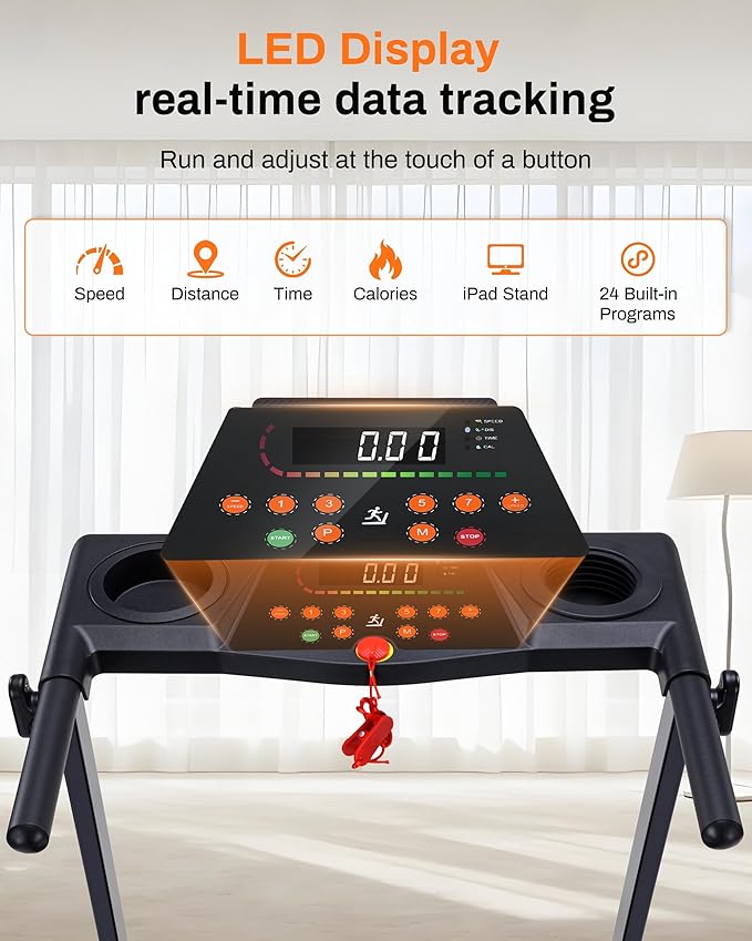 Treadmill with Incline, 3.0 HP Small Treadmills for Home with 300 LBS Capacity, Incline Walking Pad Treadmill with Handle Bar, LED Dispay, 24 Preset Programs, Water Bottle Holder, iPad Stand