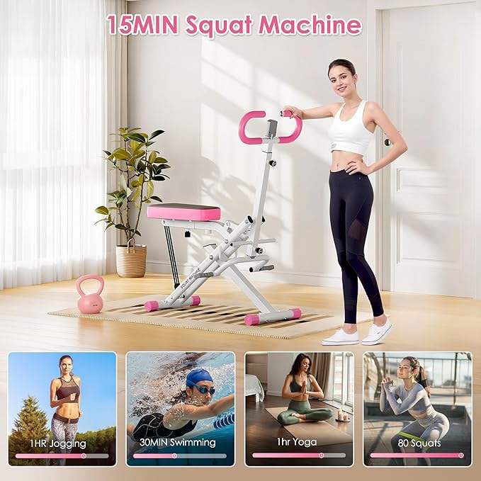 DlandHome Squat Machine, Squat Rowing Machine with Adjustable High-Strength Resistance Band for Home Gym, Foldable Leg Glute Trainer for Full Body 330lbs