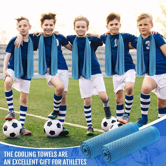 Hosuly 12 Pieces Cooling Towels for Hot Weather Soft Breathable Cold Towel Yoga Towels for Sweat, Sports, Workout, Fitness, Gym, Running, Travel Camping, 12 x 40 Inch (Light Blue)