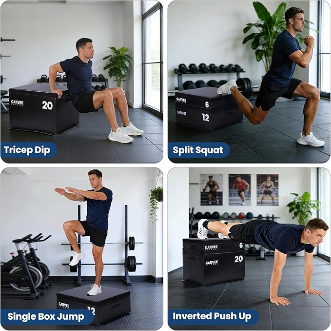 Garvee Stackable Plyo Box 6/12/20 Inch, Adjustable Plyometric Jump Box, Soft Foam Step Up Boxes for Home Gym Workouts, Soft Plyo Box for Professional Strength, HIIT, Step-Ups, and Agility Training