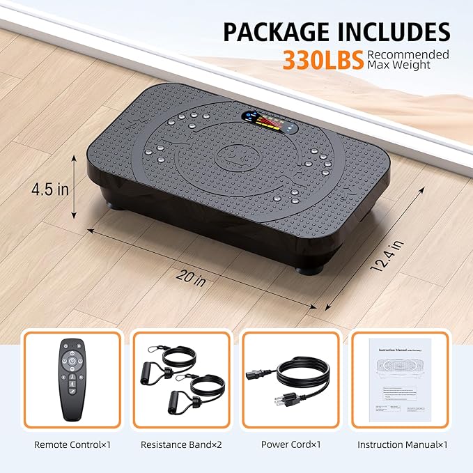 Vibration Fitness Plate Exercise Machine, Professional Automatic Mode Full-Body, Promotes Lymphatic Circulation, Burns Fat & Weight Loss, Home Fitness Equipment - 330 LBS for Women and Men