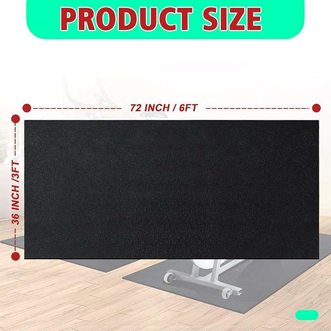 Bike Mat | 6mm Thickness, 36" x 72" Exercise Bike Mat/Treadmill Mat for Hardwood Floors or Carpet, Non-Slip Sweat-Proof Exercise Equipment Mat for Bike Trainer/Stationary Spin Bike