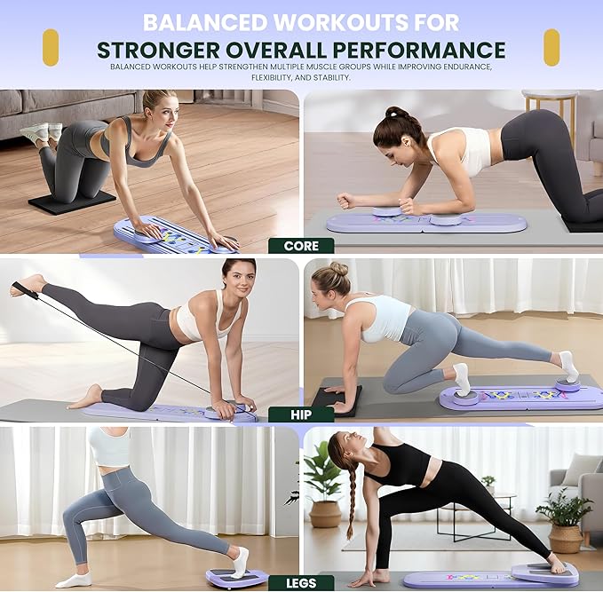 Pilates Board, 9 in 1 Multi-Purpose Foldable Pilates Reformer Set, Portable Pilates Reformer Board with Yoga Socks & Resistance Bands, Best for Women Fitness & Exercise at Home Pilates Workout Board
