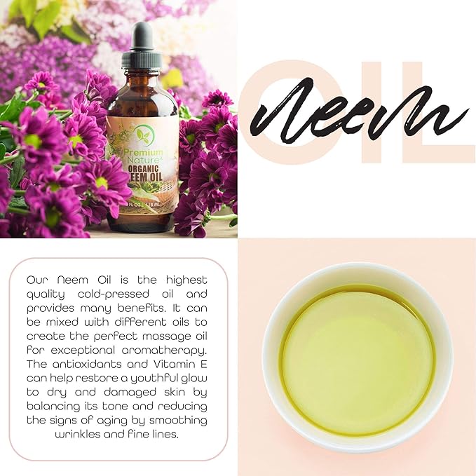 Organic Neem Oil for Skin and for Hair 100% Pure Cold Pressed Neem Oil for Essential Oil Mixing Massage Oils Nem Oils Spray for Indoor Plants 4 oz