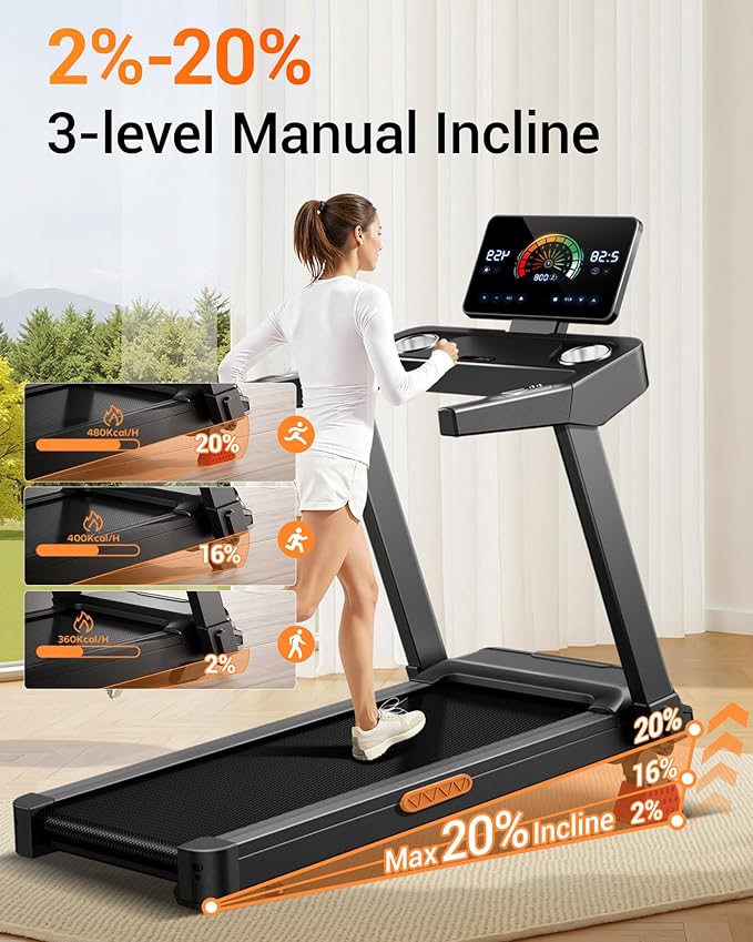 UMAY 20% Incline Treadmill for Home, 400 lb Capacity - Folding Treadmills wtih 3.5HP, 42.5" Wide Running Area & Shock Absorption for Running/Walking