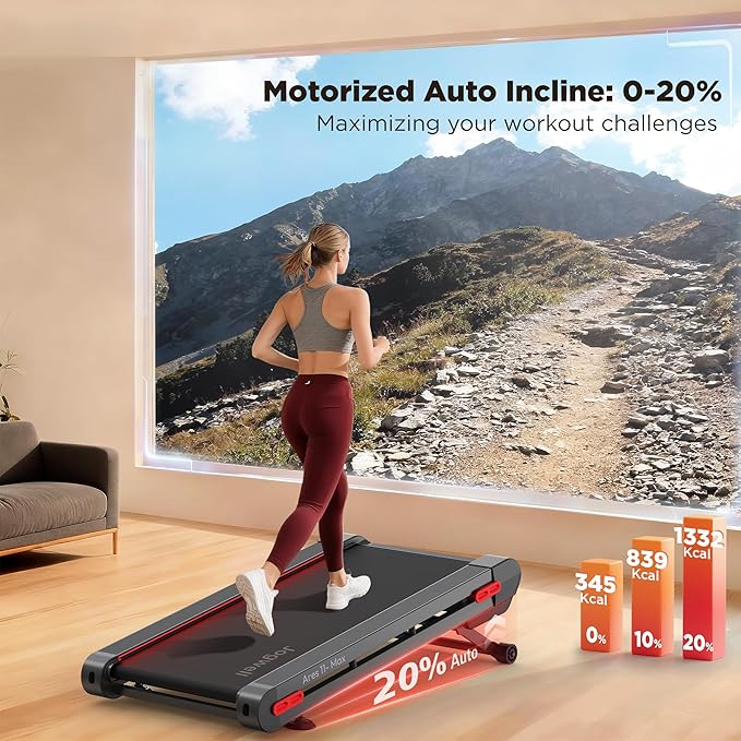 Jogwell Walking Pad Treadmill with 20%/15%/12% Auto Incline, 350lbs Capacity Treadmills for Home Office Under 35dB, Spacious Running Area, Vertical Storage, 3/3.5HP Brushless