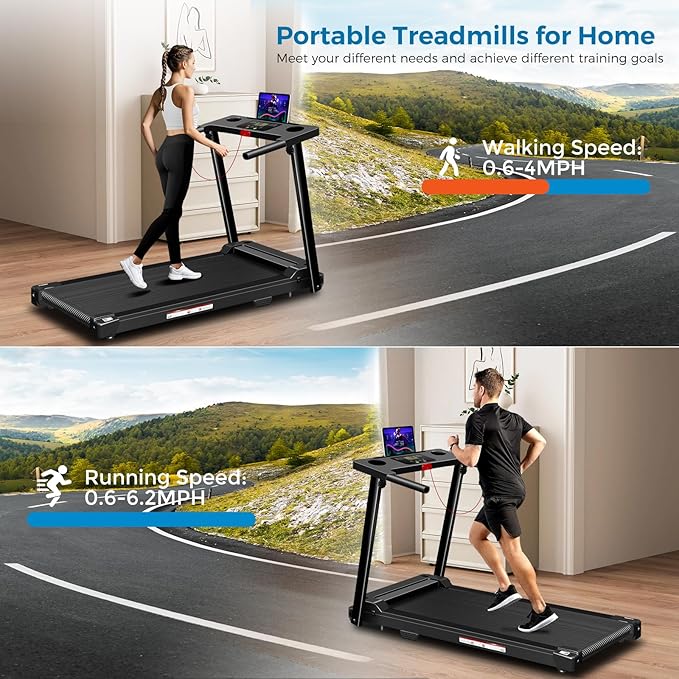 Treadmill with Handles, 2026 Upgraded Small Treadmills Home, Portable Electric Treadmills for Home 300 lbs Capacity,Walking Pad Treadmill,Lightweight Foldable Walking Pad,LED Display(Black)