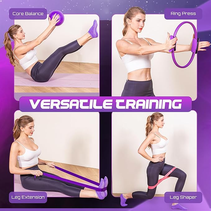 Home Pilates Workout Kit - Pilates Sets for Women and Full Body Toning, 15 Inch Ring and Ball Set, Workout Accessories for Women with Resistance Bands and Non-Slip Socks