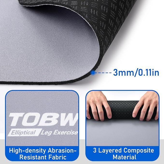 TOBWOLF Non-Slip Workout Mat for Ellipse Leg Exerciser, Ellipse Machine Mat, Exercise Mat for Under Desk Ellipticals, Suitable for Electric Seated Foot Pedal Exerciser, Stability & Floor Protection