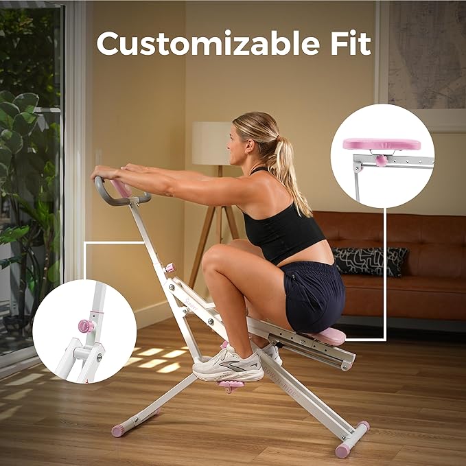 Sunny Health & Fitness Smart Row-N-Ride Glute & Leg Trainer, Foldable Squat Assist Rower with Exclusive SunnyFit App Connection