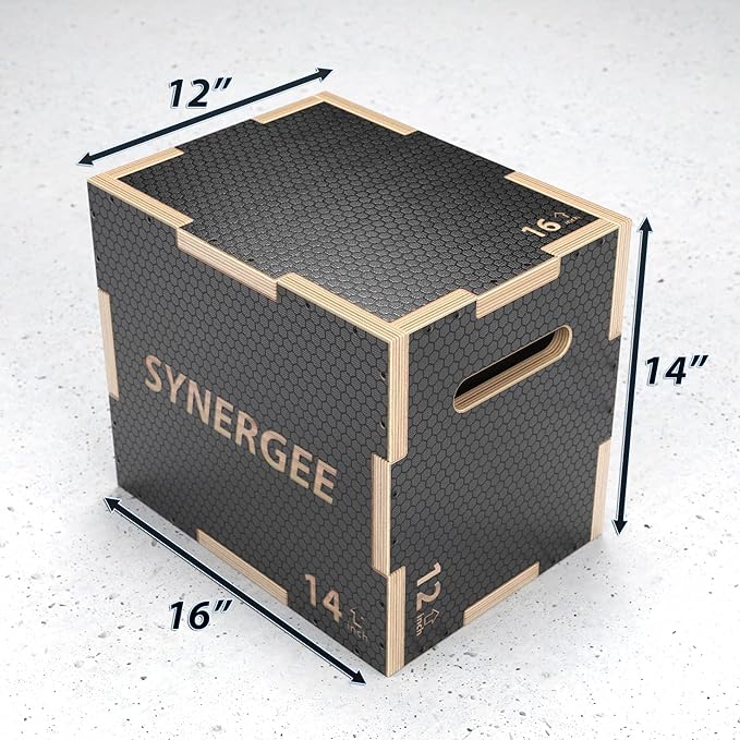 Synergee 3 in 1 Non-Slip Plyometric Box for Jump Training and Conditioning. Wooden Plyo and Soft Plyo Box All In One Jump Trainer. Sizes 20/18/16, 16/14/12