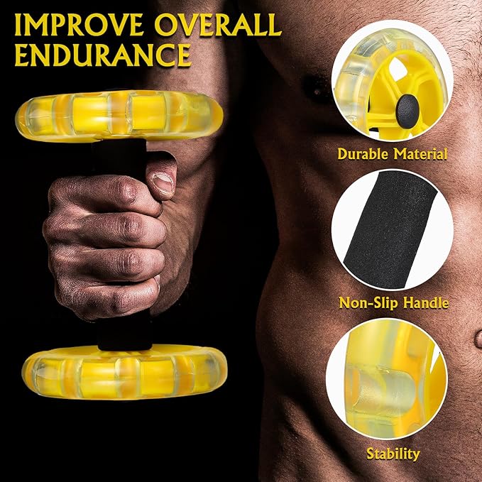 VOSAREA Twin-wheel Fitness Wheel Ab Roller for Core Strengthening and Weight Loss, Yellow Dual Ab Roller Exercise Device for Home Gym and Fitness Training