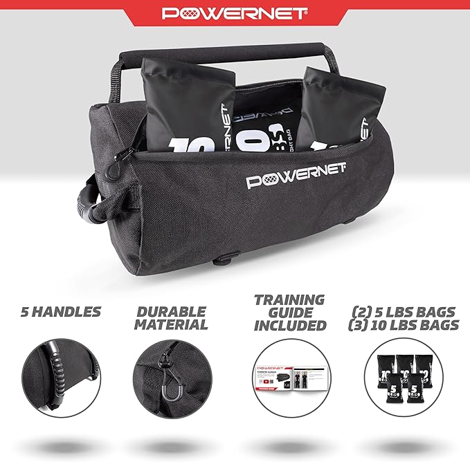 PowerNet PowerPro Sandbag, Holds Up to 40 Pounds in Sandbags, Heavy-Duty Workout Equipment for Strength Training and Fitness, Home Gym Exercise Equipment, Workout Guide Included