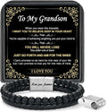 LUXEJEW Gifts for Men - Beaded Leather Bracelet 6mm Matte Agate Stone Bracelets for Men Dad Son Husband Boyfriend Grandpa Grandson Brother Uncle Nephew Adjustable Magnetic Clasp