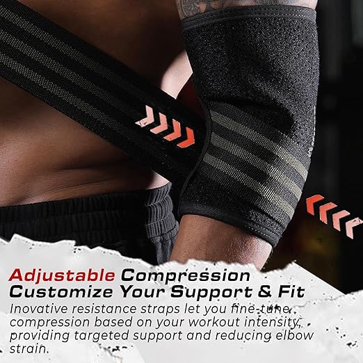 TAVIEW Elbow Sleeves & Elbow Wraps 2-in-1,5mm Neoprene with Adjustable Integrated Wrap for Custom Compression Over 7mm Compression, Knee Support Brace for Weightlifting, Squats & Gym