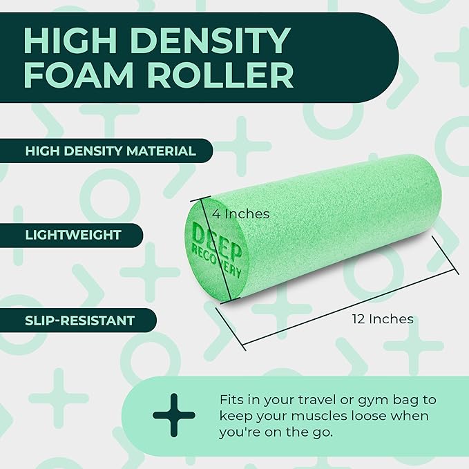 Deep Recovery Yoga Foam Roller for Physical Therapy & Exercise – Green Back Roller for Back Pain, Legs, and Shoulders, 12in x 4in Travel Size – Deep Tissue Massage for Myofascial Release