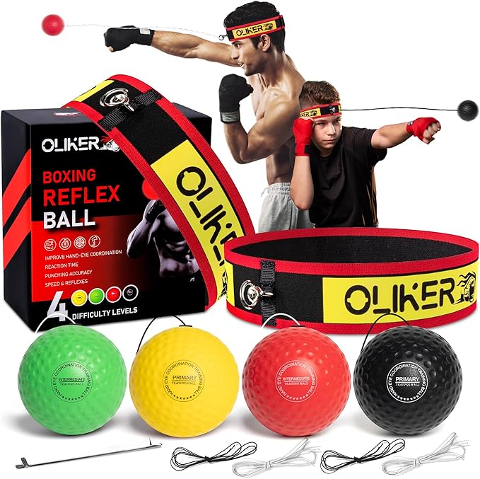 Boxing Reflex Ball for Adults and Kids, 4 Levels Boxing Ball with Adjustable Headbands, Perfect for Reaction, Agility, Punching Speed, Fight Skill and Hand Eye Coordination Training