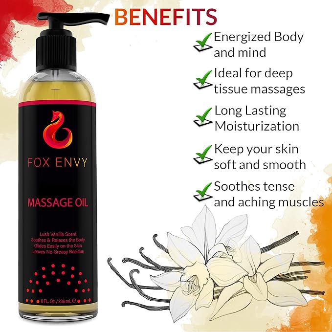 Body Massage Oil: Massage Oil for Massage Therapy, Premium Massaging Oil-Lush Vanilla Scent with Jojoba & Coconut, Therapeutic Oil 1Bottle, 8 fl oz