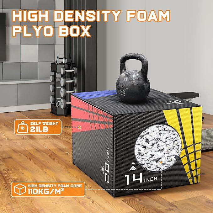 GIKPAL Plyo Jumping Exercise Box, High-Density Foam Plyometric Jump Box for Home Gym Workout, Multiple Size Box Jumps for Step-Up, Box Squat, Explosive Training