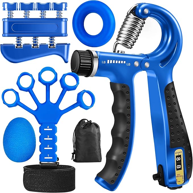 Grip Strength Trainer Kit (5 Pack) Adjustable Resistance Hand Gripper,Finger Exerciser,Hand Extension Exerciser,Stress Relief Ball and Forearm Workout Ring for Muscle Building Injury Recover