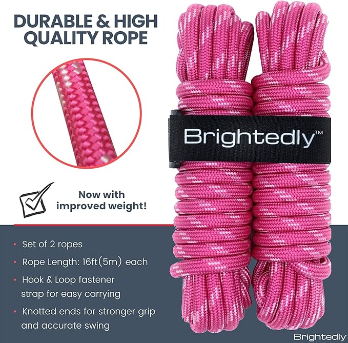 16 FT Double Dutch Jump Rope Set (2 Pack), Long Jump Ropes for Kids or Adults, Knotted Ends for Firmer Grip When Rope Skipping, Portable, Soft, Comfortable, Durable Quality Material