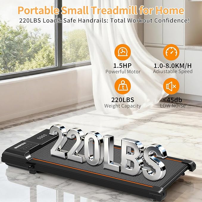 3 in 1 Walking Pad Treadmill with Handle | 1.5HP Under Desk Treadmill for Home Office | Foldable Compact Walking Jogging Running Machine | 220LBS Capacity, ≤45dB Quiet Treadmill