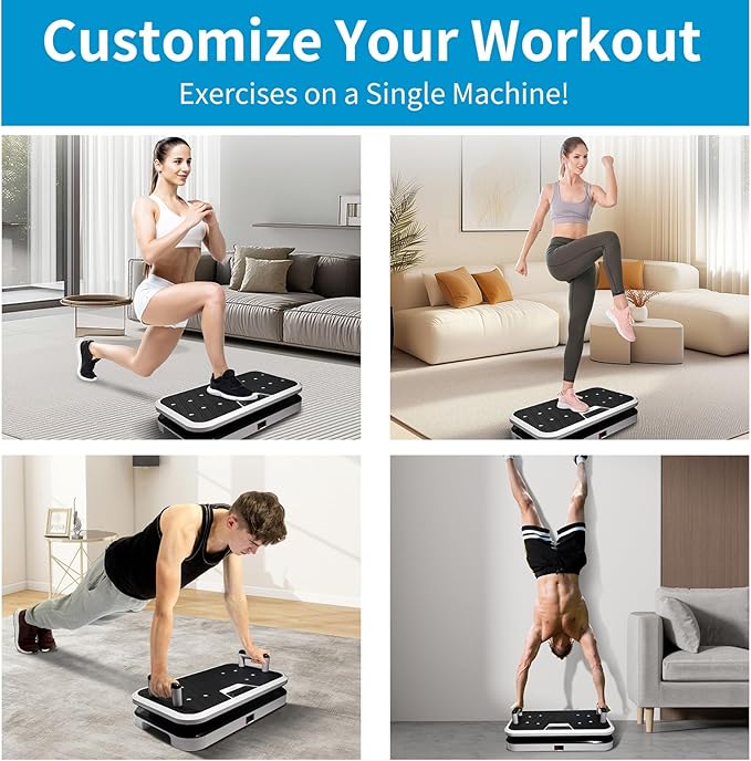Vibration Plate Exercise Machine with Pushup Handle & Bluetooth, Full-Body Vibrating Plate for Lymphatic Drainage,Home Workout, Office Fitness, Weight Loss, Muscle Toning -Remote Control