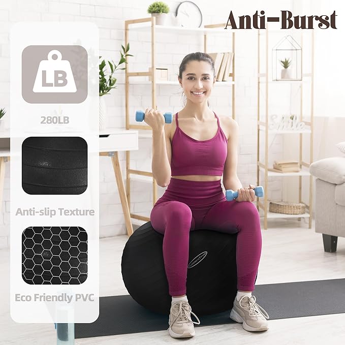 Fitvids Exercise Ball for Fitness, Yoga, Pilates with Quick Pump, Anti-Burst Slip Resistant Balance Ball