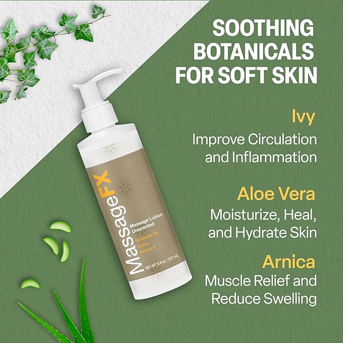 Massage FX Unscented Massage Lotion, 8 oz Pump Bottle - Soothing Formula Provides Smooth Extended Glide - Non Sticky Formula Easy Glide Smooth Touch with Natural Botanicals for Ultra Spa Experience
