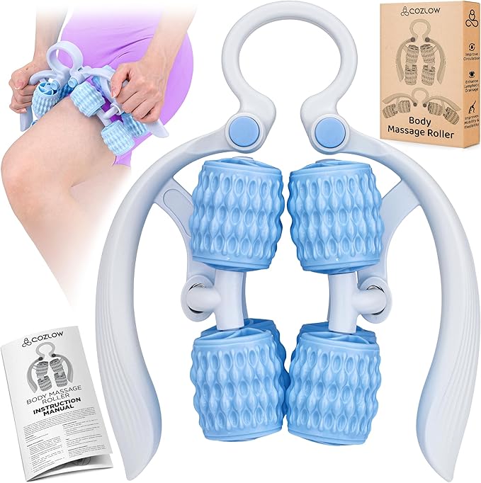 COZLOW Leg Massage Roller - Adjustable Arm Belly Massager Roller Stick to Reduce Cellulite Appearance - Deep Tissue Myofascial Release Tool - Lymphatic Drainage Massaging Tool