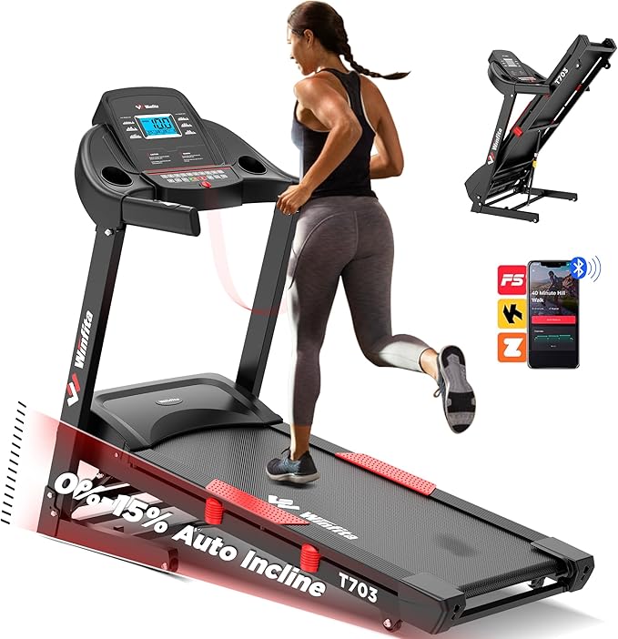 Treadmills for Home, Folding Treadmill with Auto Incline, 300 LBS Capacity, 8MPH or 10MPH Max Speed, Double Deck Shock-Absorbing Running Machine with App, 64 Programs, Pulse Monitor