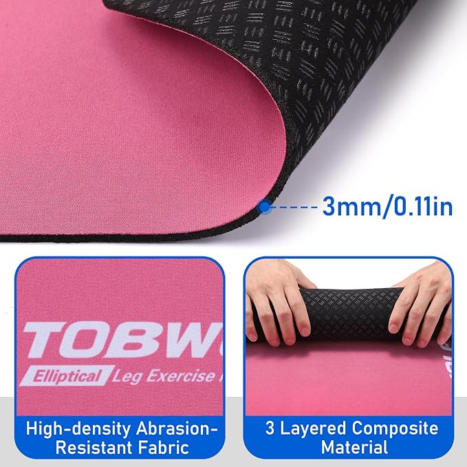 TOBWOLF Non-Slip Workout Mat for Ellipse Leg Exerciser, Ellipse Machine Mat, Exercise Mat for Under Desk Ellipticals, Suitable for Electric Seated Foot Pedal Exerciser, Stability & Floor Protection