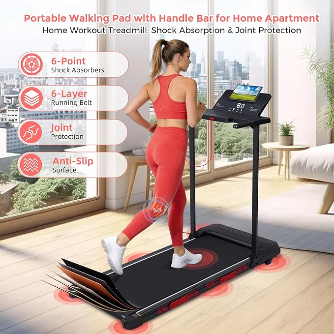 Walking Pad with Incline, 2026 Upgrade Electric Small Walking Pad with Handle Bar, 3.0HP Protable Walking Pad Treadmill with Handles and Incine for Home Small, 0.6-7.6MPH, 350LBS