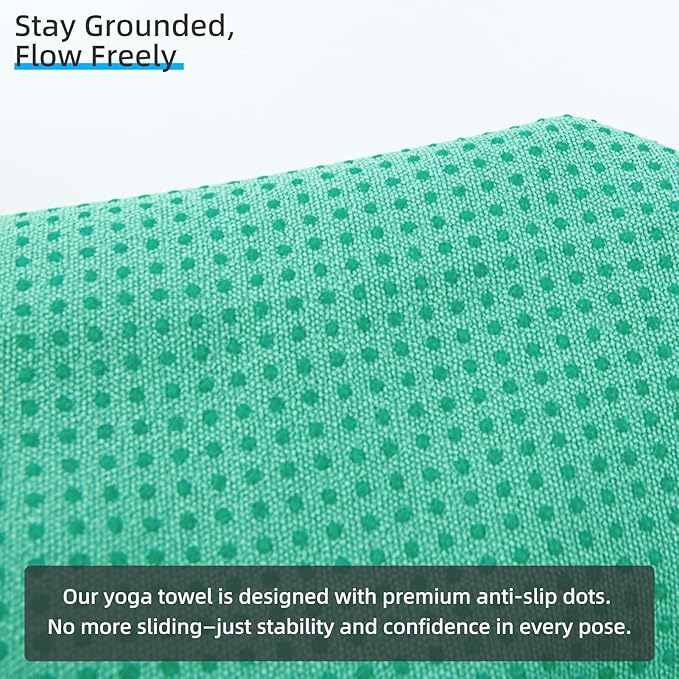 YESLIFE Non-Slip Extra Thick Hot Yoga Towel with One Sweat Towel, Microfiber Sweat Absorbent Yoga Mat Towel with Grip Dot, Pilates Mat, 72" x 24", Light Green