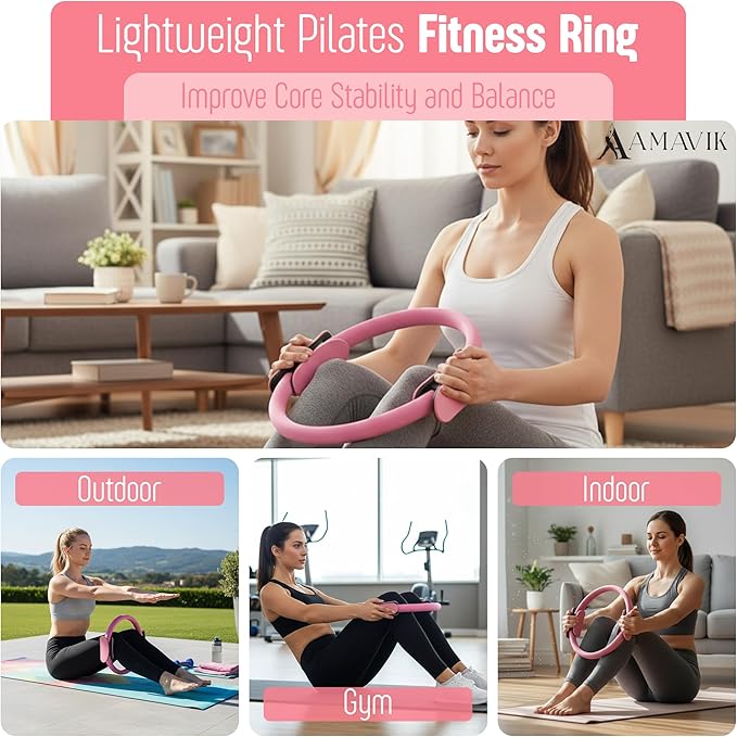 AMAVIK Pilates Kit 15-Pieces Home Workout Set with 5 Resistance Bands, Pilates Ring and Ball Set with Accessories-A Complete Pilates Set for Women to Improve Strength, Flexibility and Balance Body