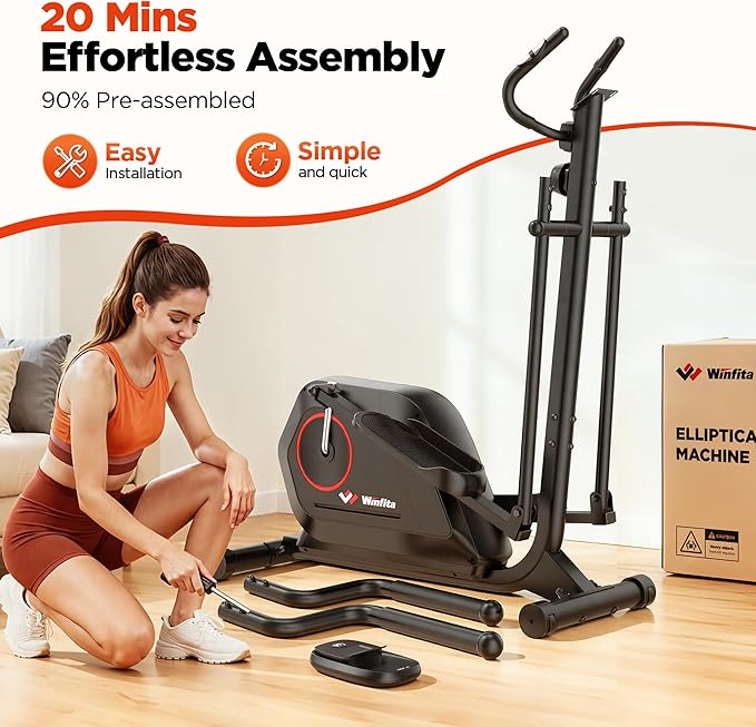 Elliptical Machine, Elliptical Exercise Machine for Home with Hyper-Quiet Magnetic Driving System, Elliptical Trainer with 15.5IN Stride, 14 Resistance Levels, 300LBS Loading Capacity