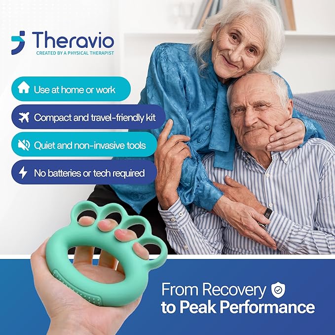Hand Therapy Equipment for Rehabilitation and Recovery – Hand Therapy Kit with Grip Strength Trainer, Finger Strengthener & Exercise Balls for Arthritis, Carpal Tunnel and Physical Therapy by Theravio