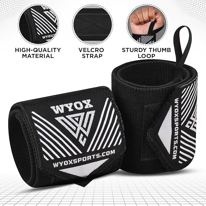 WYOX Wrist Wraps For Weight Lifting With Thumb Loop & power lifting Wrist Straps For Bench Press and Pushups Training Support and Protection Wrist Support for bodybuilding
