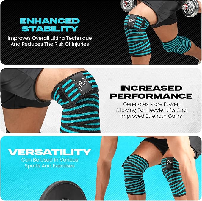 Special Essentials Knee Wraps for Weightlifting with Strap (2 Pack) - 72 Inches Flexible Support for Men & Women, for Powerlifting, Squats, Leg Press, and Cross Training