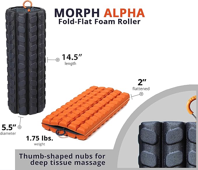 Brazyn Morph Foam Roller: Collapsible Travel Foam Roller for Back Pain Relief, Workout Muscle Recovery, Back Massager, Deep Tissue Leg Massage, Back Cracker (Sunset Orange, Deep Tissue)