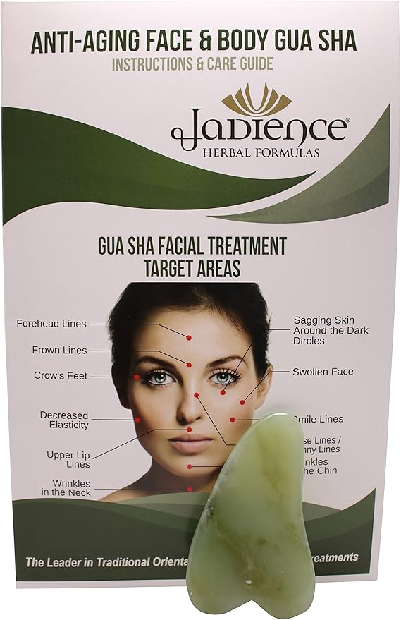 Jade Stone Heart Gua Sha & Massage Cream Kit by Jadience: Myofascial Therapy Tool | Muscle Joint Topical Analgesic | Natural Tension Relaxer for Body Pain Relief & Skin Conditions